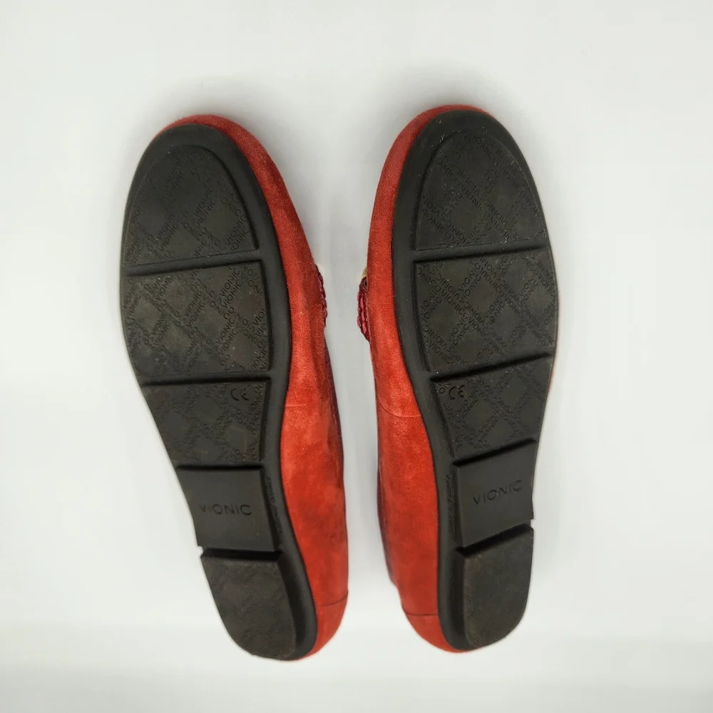 Vionic Kenya‎ Brick Red Suede Horsebit Leather Loafers Women's US 8W